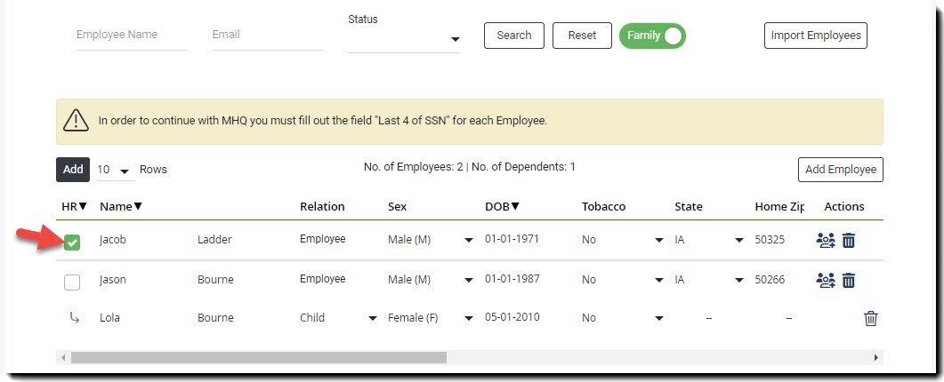 Screenshot showing the HR Manager column