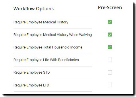 Screenshot showing the Prescreen Workflow Options