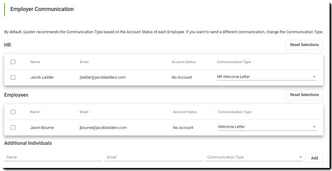 Screenshot showing the Employer Communication section