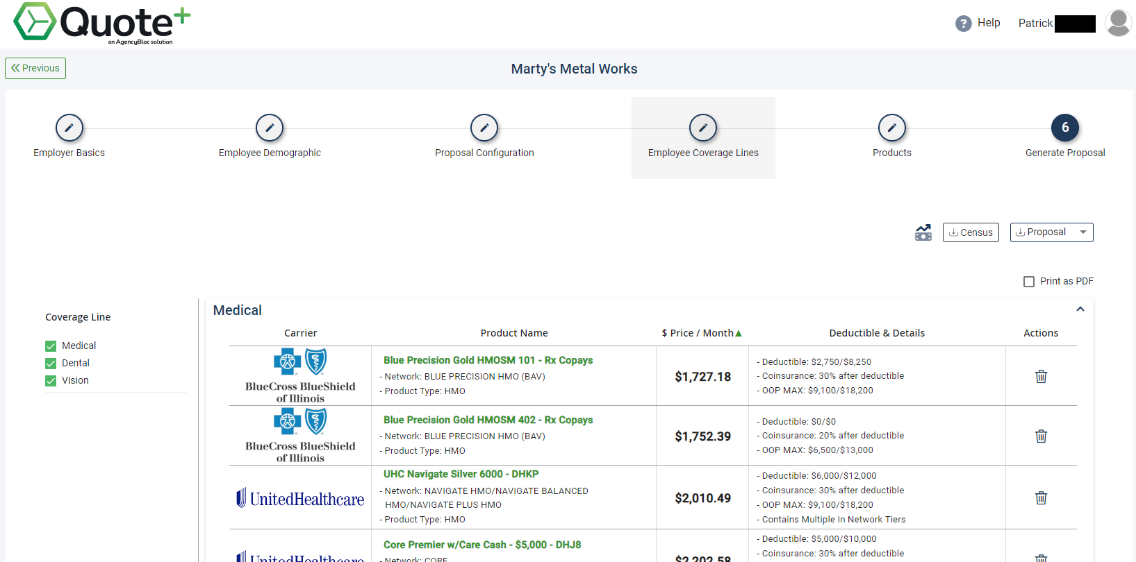 Screenshot showing the Generate Proposal step of the Proposal process