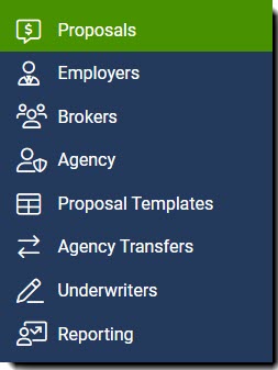 Screenshot showing how to access the Proposal Listing from the left-hand navigation