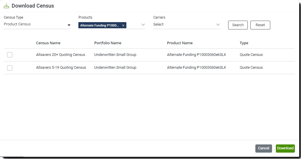 Screenshot showing the Product Census