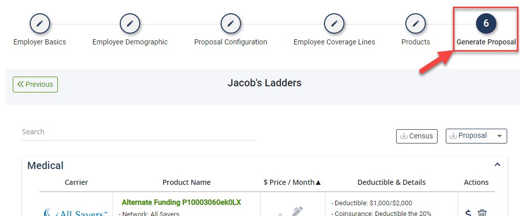 Screenshot showing the Generate Proposal step of the Proposal process
