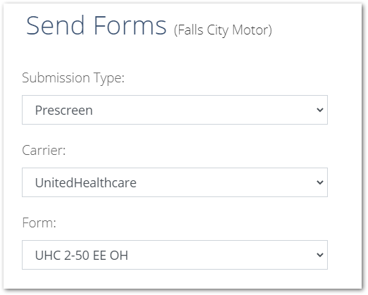 Screenshot showing the Send Forms page