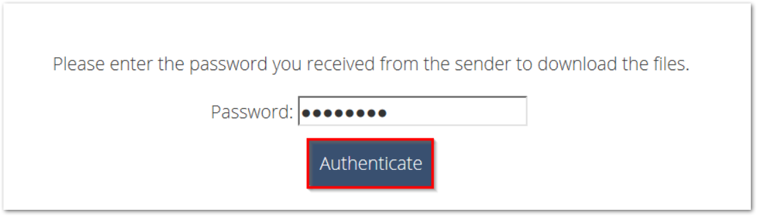Screenshot showing the password authentication