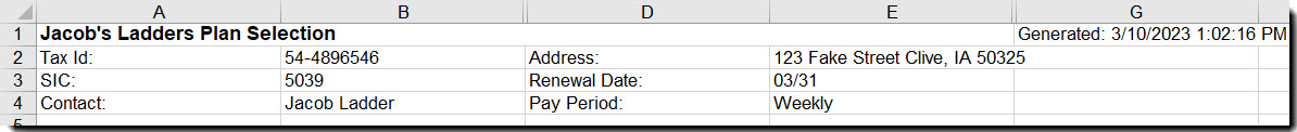 Screenshot showing a sample report output