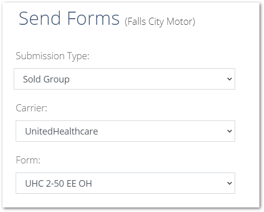 Screenshot showing the Send Forms page