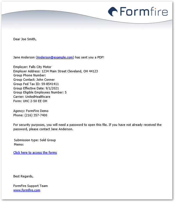 Screenshot showing the sample Carrier letter