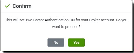 Screenshot showing the confirmation message for turning 2FA on