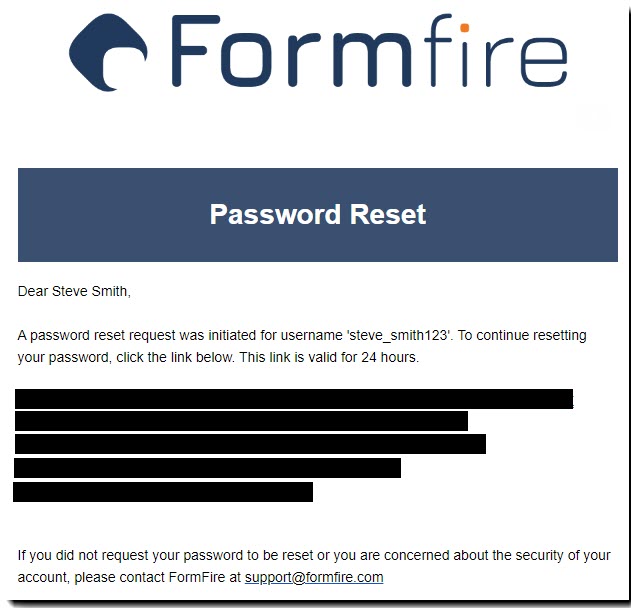 Screenshot showing an example of the password reset email