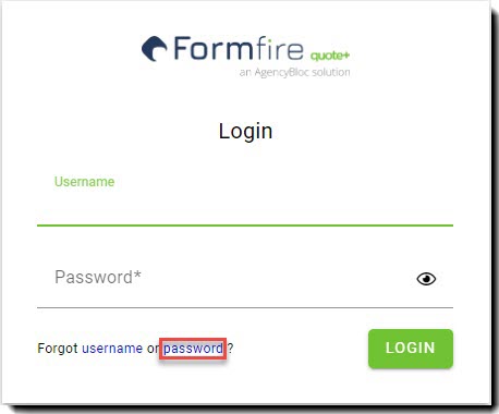 Screenshot showing the password link on the Login page