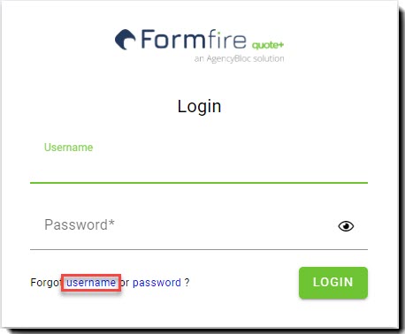 Screenshot showing the username link on the Login page