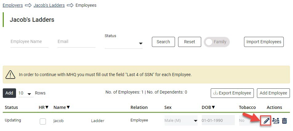 Screenshot showing the Employee Listing