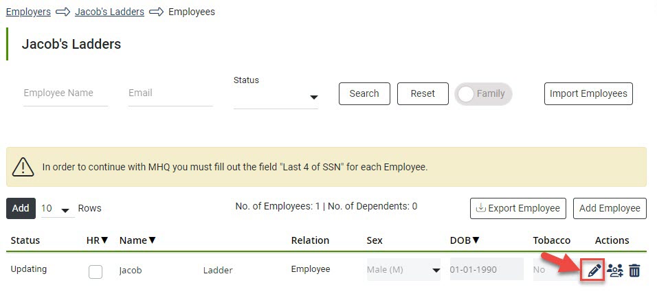 Screenshot showing Employee Listing
