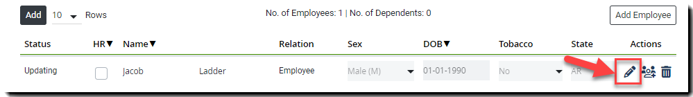 Screenshot showing the Edit button in the Employee Demographic step