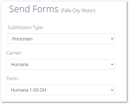 Screenshot showing the Send Forms page