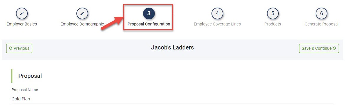 Screenshot showing the Proposal Configuration step of a Proposal