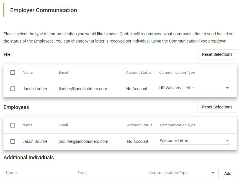 Screenshot showing the Employer Communication section in a Proposal