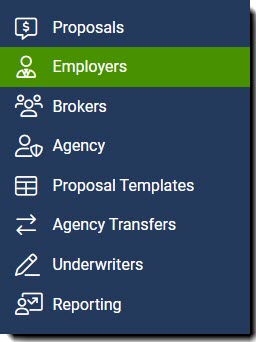 Screenshot showing how to access Employers from the left-hand navigation