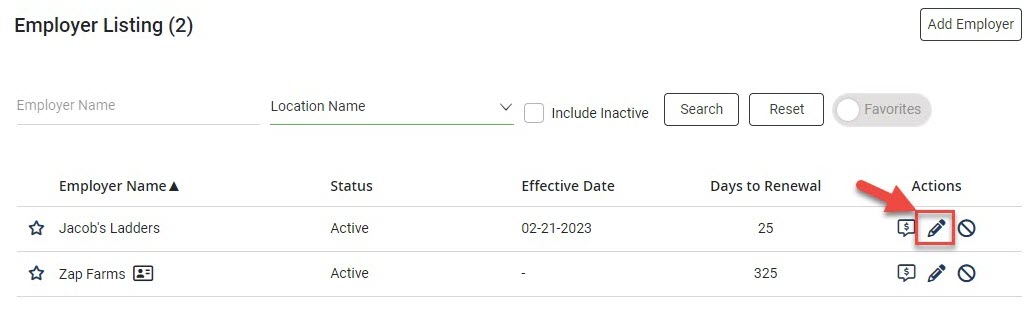 Screenshot showing the Employer Listing