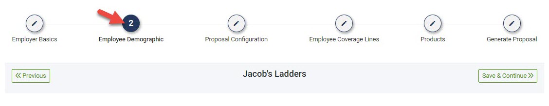 Screenshot showing the Employee Demographic step of a Proposal