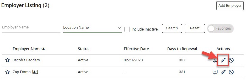 Screenshot showing the Employer Listing
