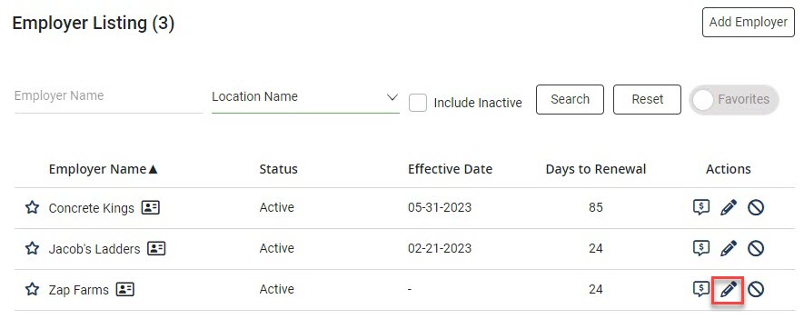 Screenshot showing the Employer Listing