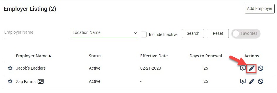 Screenshot showing the Employer Listing