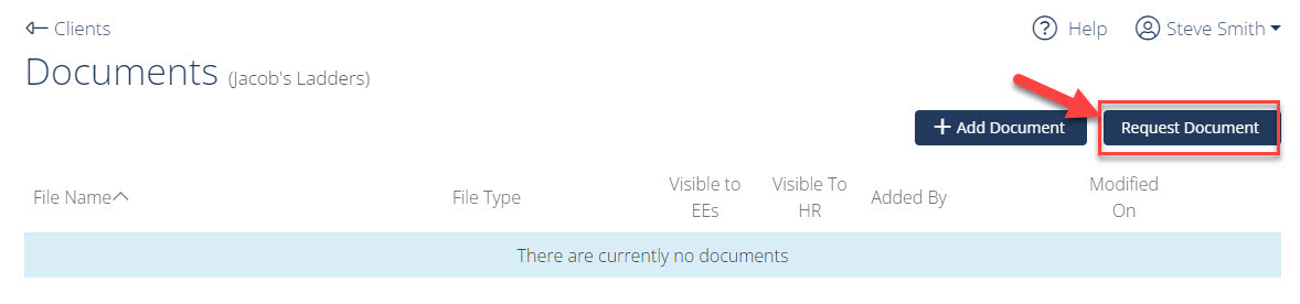 Screenshot showing the Request Document button