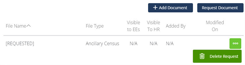 Screenshot showing the option to delete a document request