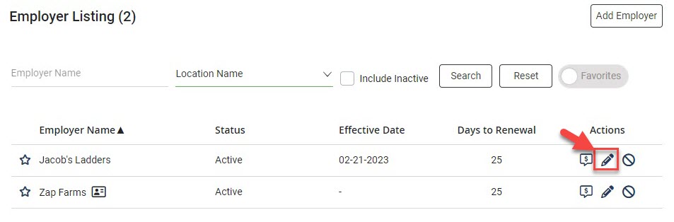 Screenshot showing the Employer Listing
