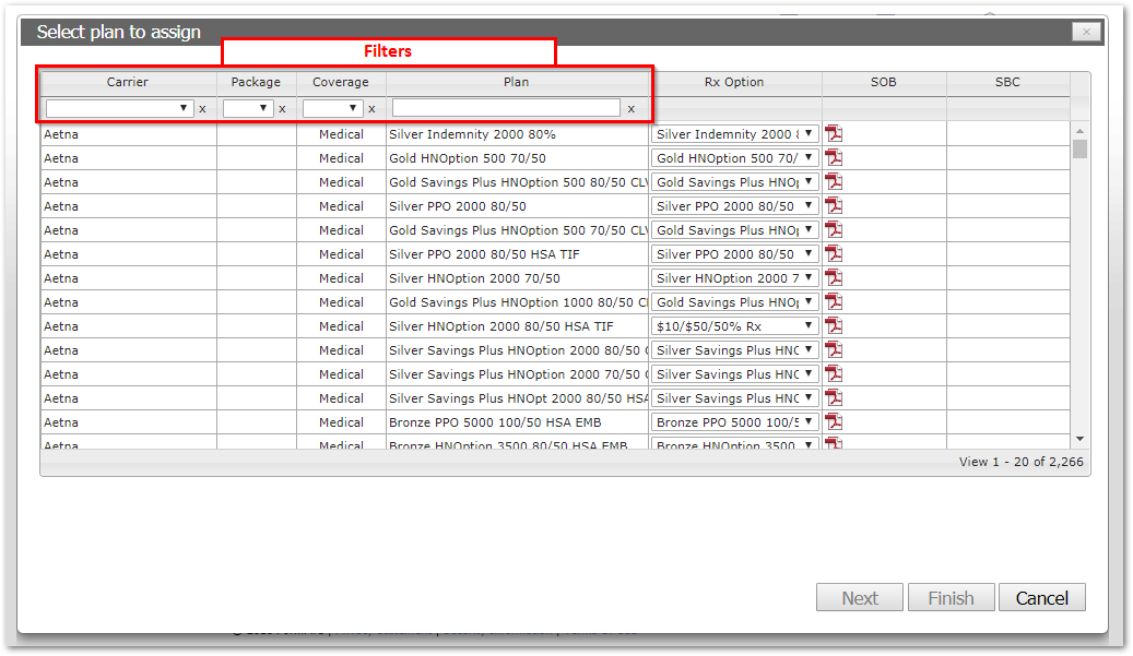 Screenshot showing how to select and assign plans