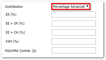 Screenshot showing the Percentage Advanced contribution option
