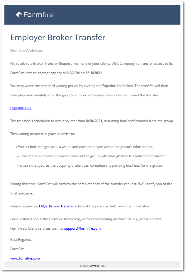 Screenshot showing the Broker notification