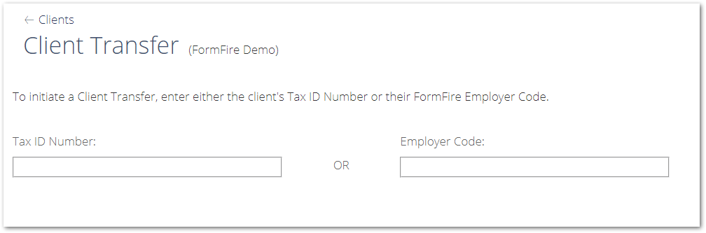 Screenshot showing the Client Transfer page