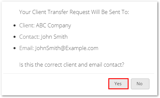 Screenshot showing the confirmation message