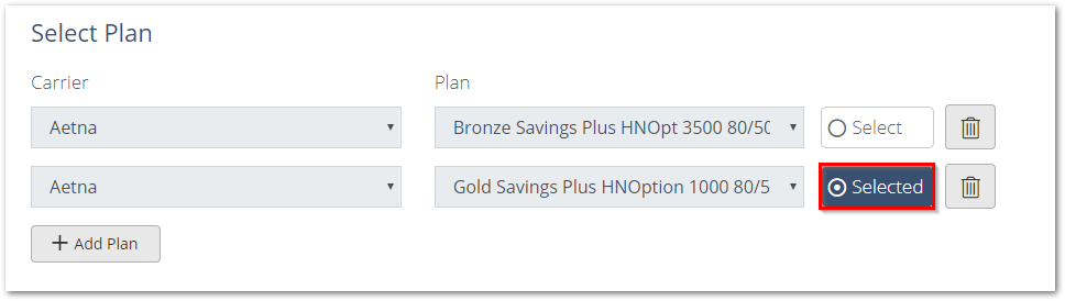 Screenshot showing the selected Plan