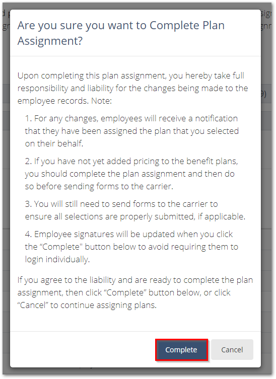 Screenshot showing the confirmation notice
