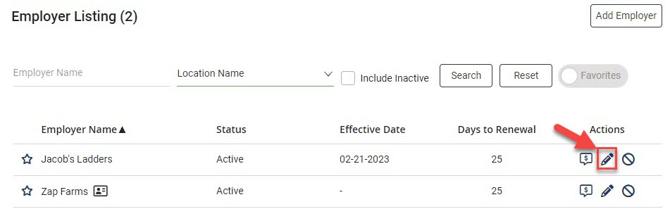 Screenshot showing the Employer Listing