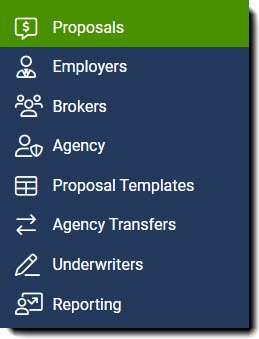 Screenshot showing how to access the Proposal Listing from the left-hand navigation