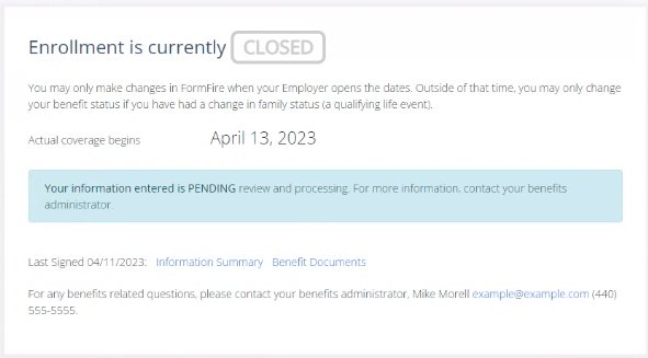 Screenshot showing the Employee Interview when the QLE period is locked