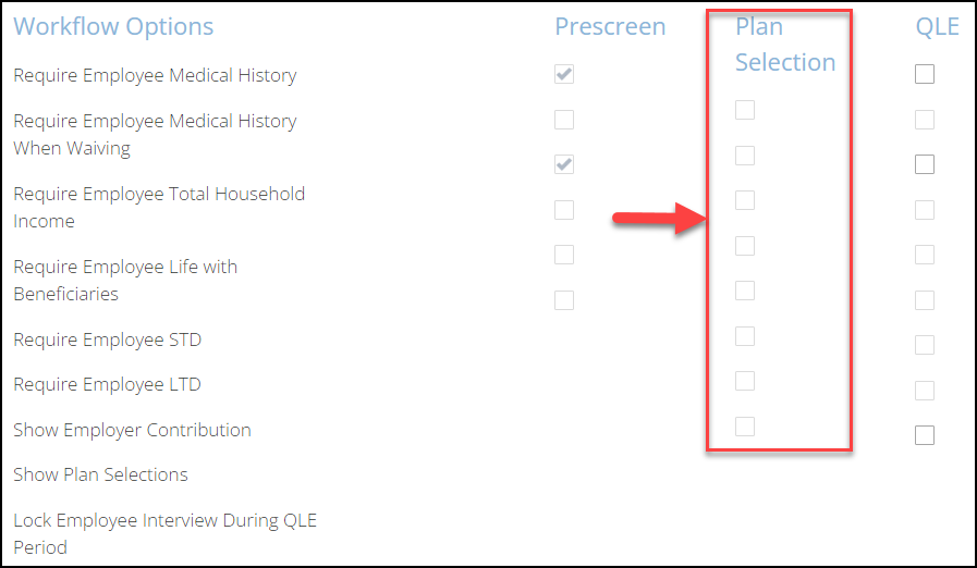 Screenshot showing the Employer's Workflow Options