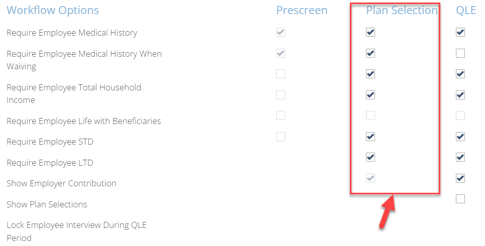 Screenshot highlighting the Plan Selection Workflow Options