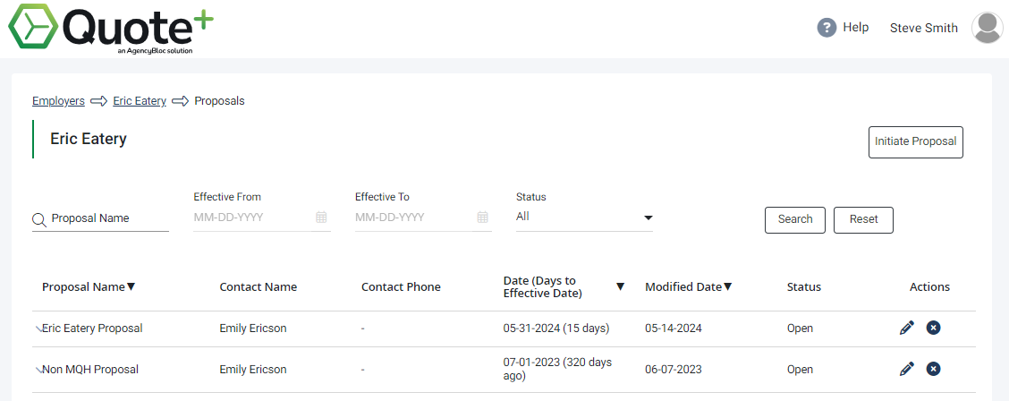 Screenshot showing the Proposals List