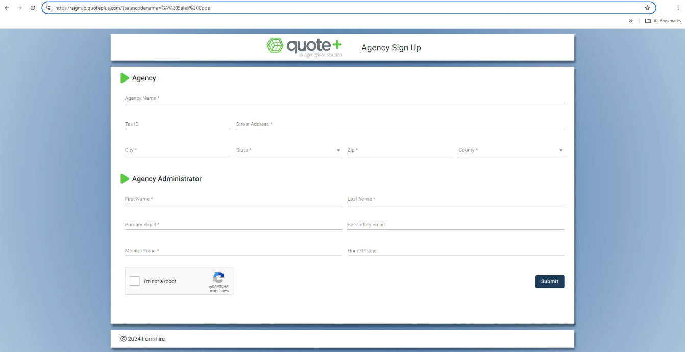 Screenshot showing the Sales Code signup page for a GA's downlines