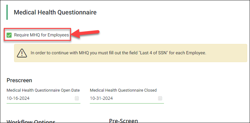 Screenshot showing the MHQ setting on Step 3 of the Proposal process