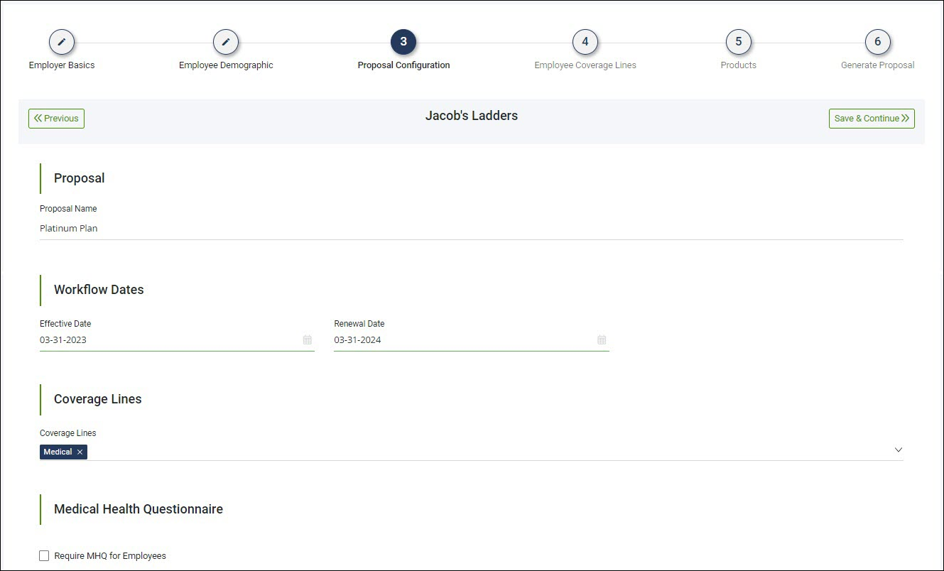 Screenshot showing Step 3 Configure Proposal of the Proposal process