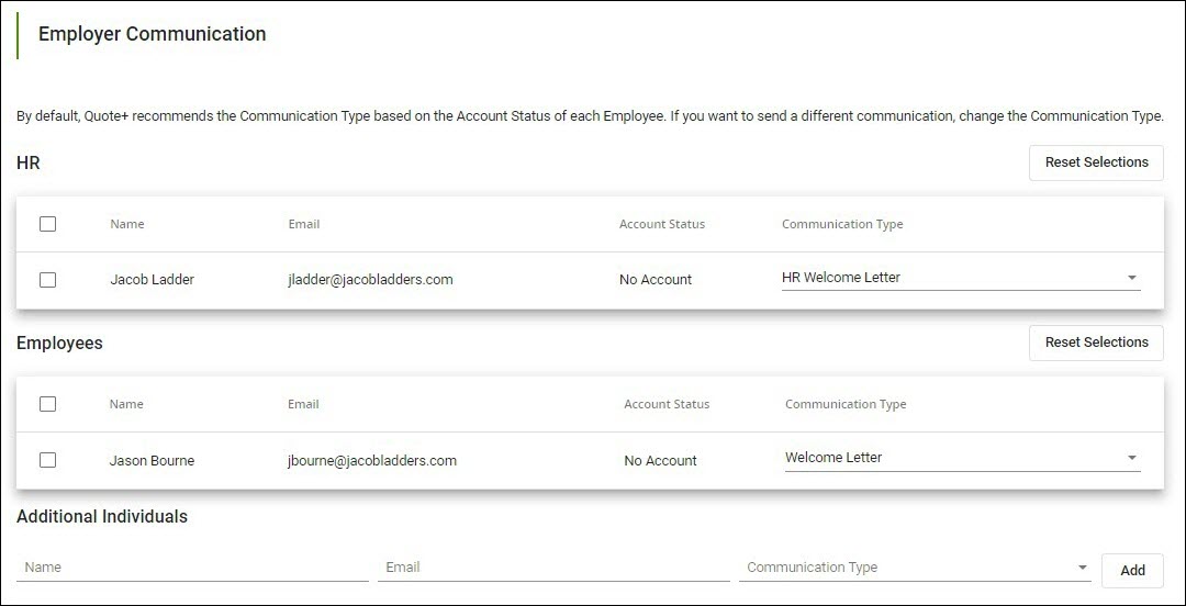 Screenshot showing where to send Employer Communications (also known as Prescreen Communications) in Step 3 of the Proposal process