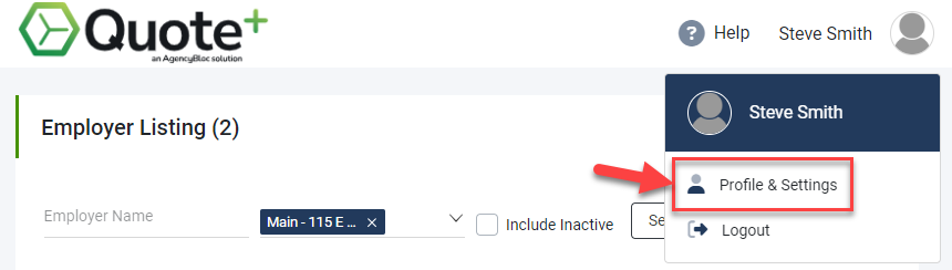Screenshot showing how to access profile and settings