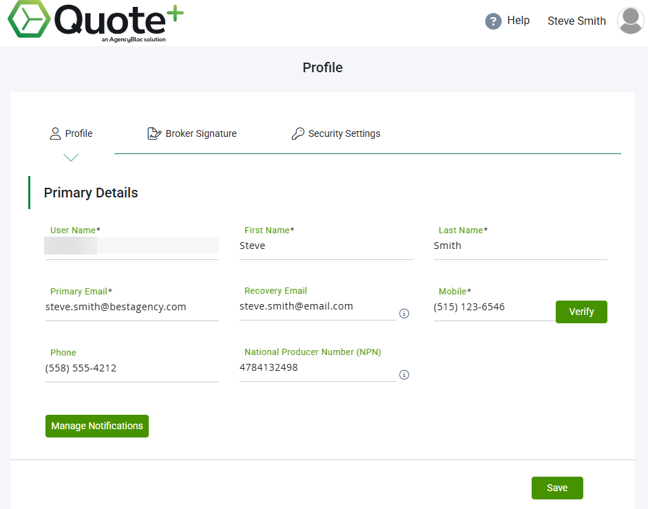 Screenshot showing the Broker Profile tab
